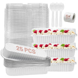 ylnurac 25Pack White Mini Cake Pans with Lids 6.8 Oz Mini Loaf Pans and Spoons and Stickers, Aluminum Foil Pans Tins, Individual