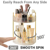 Asayuee LAXELLE 360 Rotating Makeup Organizer,2 Tier Large Capacity Make Up Organizers and Storage,Skincare Perfume Vanity Organizers,Bathroom Cosmetics Storage Organizer Countertop(Clear)