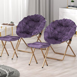 BRIGHTORIA Comfy Saucer Chair Set of 2 with Footrest, Metal Frame Cozy Lounge Lazy Chair Folding Faux Fur Round Saucer Chair for