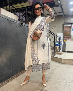 Gosriki Women'S Rayon Blend Straight Embroidered Kurta With Pant & Dupatta (Trp Off-White-Nw-Gs_M_White_Medium),White,,B0CWRYMCXT