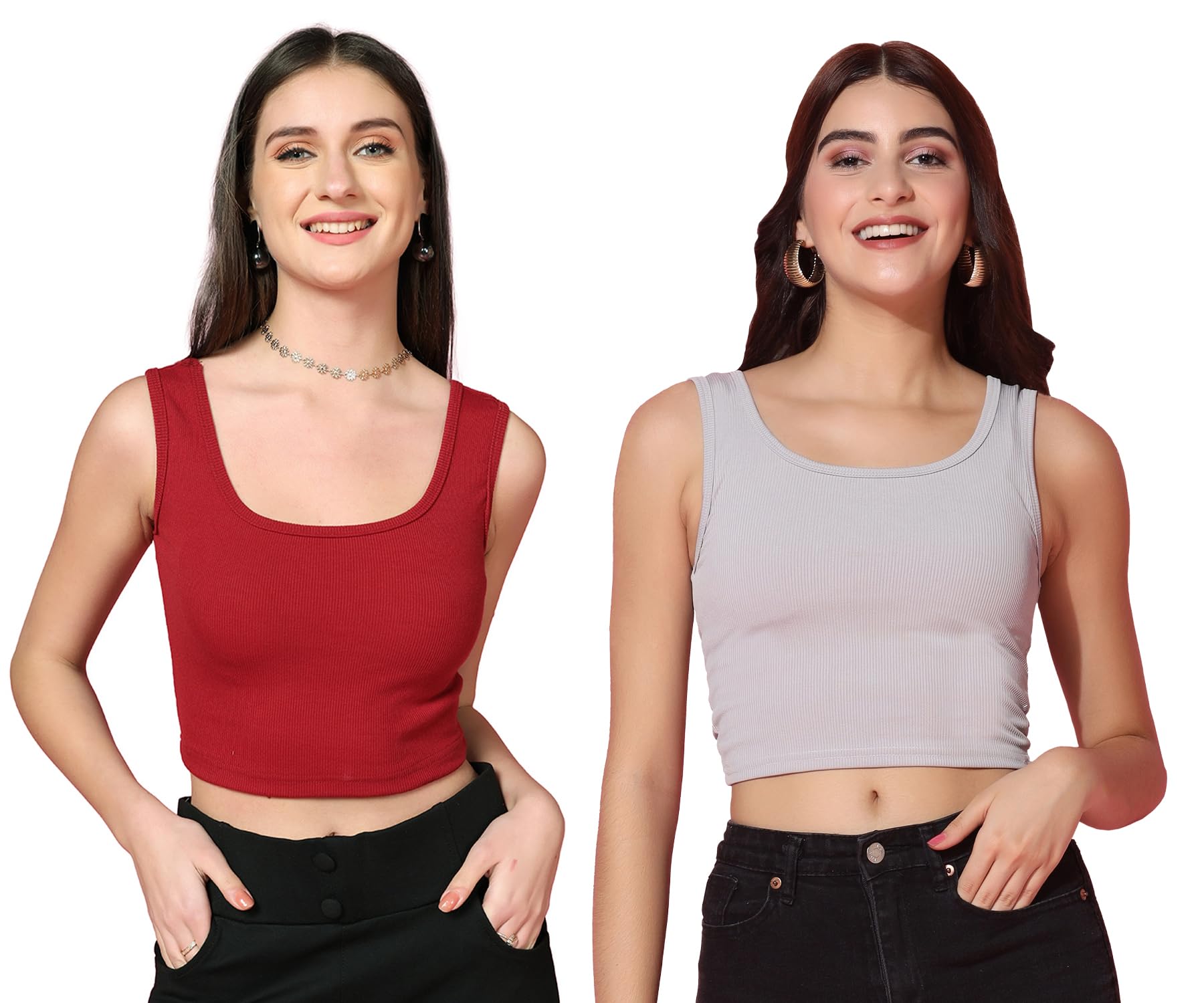 Toplot Women'S Combo Solid Ribbed Scoop Neck Sleeveless Slim Fit Tank Top Pack Of 2 (Combo-5069-Gry-Mrn-Xl),Grey-Maroon,,B0CG5JKBD2