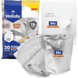 Wallaby 30 Count 2.5-Gallon Gusset Mylar Bags with Labels, 15 Mil Total Thickness Long-Term Food Storage Pouches, 18x12 Stand-Up