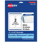 Avery Durable Waterproof Rectangle Labels, Sure Feed Technology, 8 x 3.5, 50 Total, Oil and Tear-Resistant Waterproof Labels, Pr