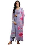 Libas Womens Embroidered Georgette Straight Kurta With Trousers And Dupatta
