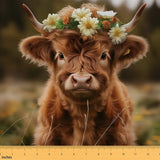 Highland Cattle Fabric by The Yard,Brown Cow Upholstery Fabric,Rustic Farmhouse Decorative Fabric for Kids Boys,Green Plant Flow