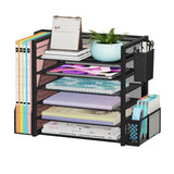 Simple Trending 6 Tier Desk File Organizer, Paper Letter Tray Organizer with File Holder and Pen Container, Purple