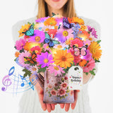Birthday Cards with MUSIC &LIGHTS, Gerbera Daisy and Butterflies, 10 Inch Life Sized Forever Flower Bouquet 3D Pop Up Birthday G