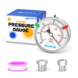 MEANLIN MEASURE -30inHG~0Psi Vacuum Pressure Gauge 316 Stainless Steel Joint 1/4 NPT 2.5 FACE DIAL, Liquid Filled Pressure Gauge