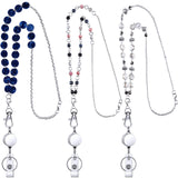 Hicarer 3 Pieces ID Badge Lanyard Necklace with ID Holder Clip Stainless Steel Beaded Chain Retractable Badge Reel Valentine Pre