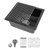 Dcolora 15 Inch Granite Composite Black Bar Sink Undermount Small Kitchen Sink Quartz Prep RV Single Bowl Under Counter Basin DC