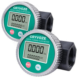 GRYVOZE 2PCS 1 Inch PP Digital Turbine Water & Fuel Meter, 2.6-26 GPM Inline NPT Thread Flowmeter for Urea, Chemicals, Acid and 