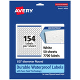Avery Durable Waterproof Round Labels, Sure Feed Technology, 0.5 Diameter, 7,700 Total, Oil and Tear-Resistant Waterproof Labels