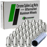 DPAccessories Chrome M12x1.50 Lug Nuts for Aftermarket Wheels - Closed End Spline Tuner - 34mm (1.35) Tall - Set of 27 - LCS3A6H