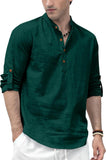 Zombom Mens Kurta Shirt made from solid cotton blend, straight, regular fit, full sleeves, short kurta shirt, Green, 4XL