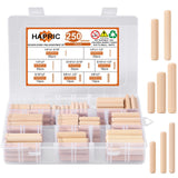 250 Pcs 8 Size Wooden Dowels 1/4'' 5/16'' 3/8'' Wooden Dowel Pins Hardware Pins Fluted Wood Dowels for Crafts Furniture Woodwork