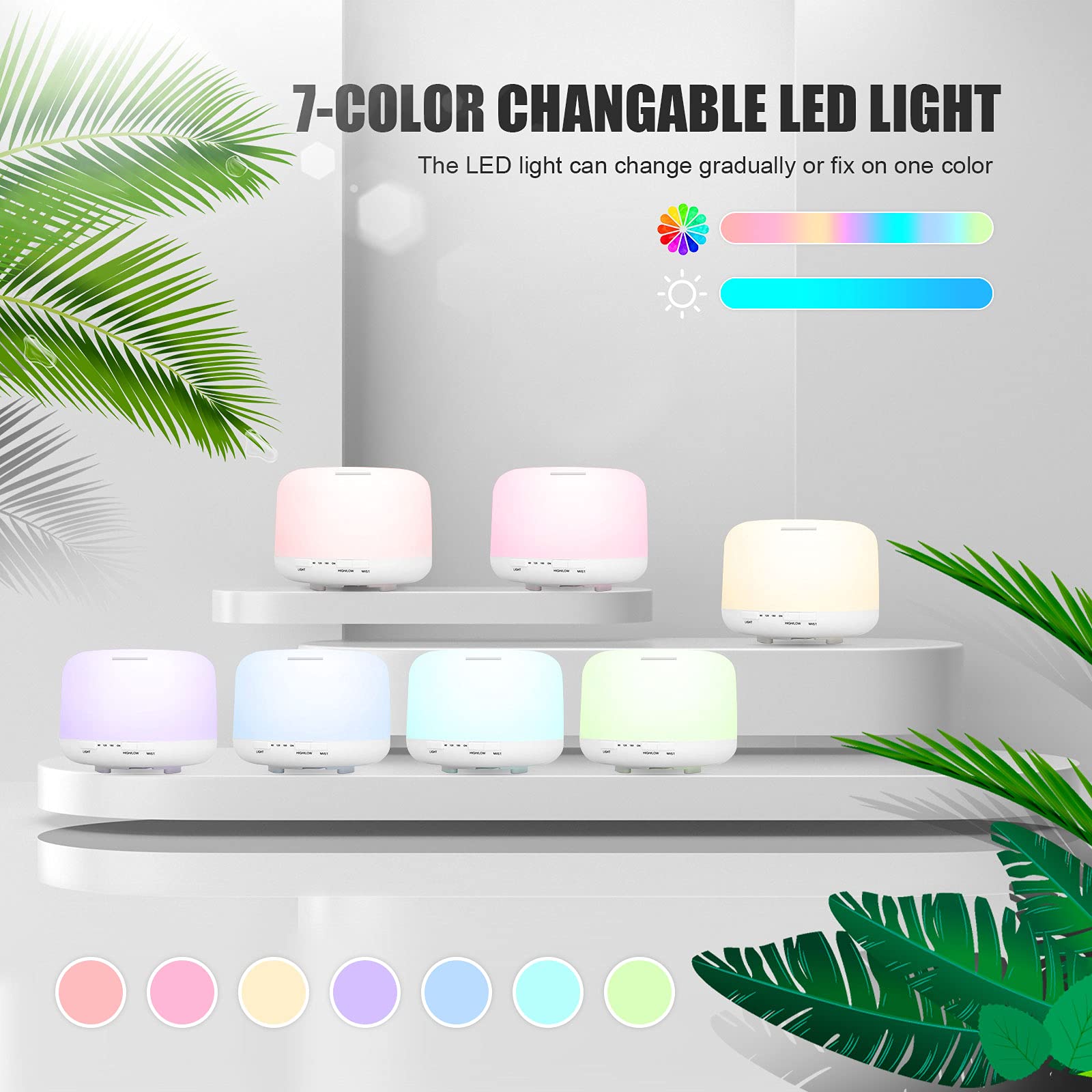 500ml Essential Oil Diffuser with Remote Control, BPA-Free Ultrasonic Humidifier with 7 Color Light,Auto Off Aromatherapy Diffus