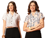 Toplot Women'S Casual Printed Crop Shirt With Half Sleeve Pack Of 2 (Combo-5059-Tre-Wht-S),Tree-White,,B0CFTXW46G