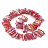BEADIA Red Titanium Coated Crystal Quartz Spike Point Stick Beads AB Color 0.6-0.8 for Jewelry Making 15 Inch/Strand