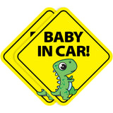 Stickios Baby on Board Stickers - Removable Non-Magnetic Paint-Safe Signs for Cars & Windows - Made in USA - Baby Boy Dinosaur (