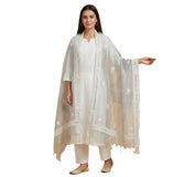 Muffly WomenS White Organza Dupatta With Mini Flower Mirror Work & Decorative Mirror Border | Lightweight Sheer Ethnic Dupatta 