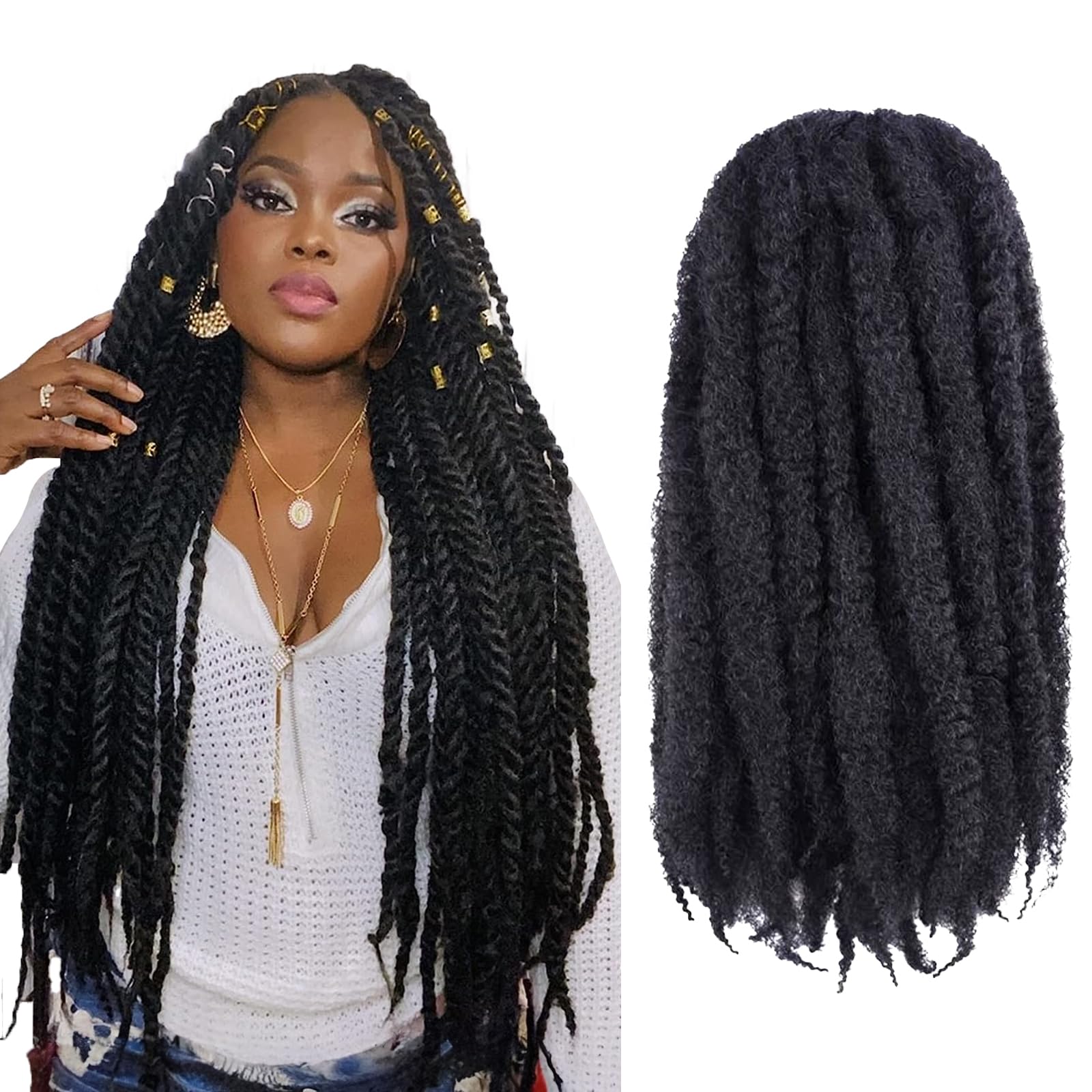 (2) - ToyoTress 6packs/lot Afro Kinky Curly Marley Braids Hair Extensions Kanekalon Synthetic Twist Crochet Braiding Hair (2)