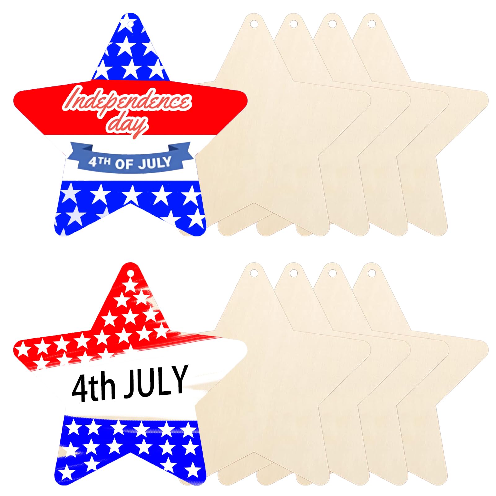 4th of July Decor Large Size 7 Wooden Star Ornaments to Paint, DIY Blank Unfinished Wood Ornament for Crafts Hanging Decorations