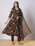 Anni Designer Women'S Rayon Viscose Printed Anarkali Kurta With Pant & Dupatta (Belono Black-Vks01_Xxl_Black_Xx-Large),Black,2XL,,,