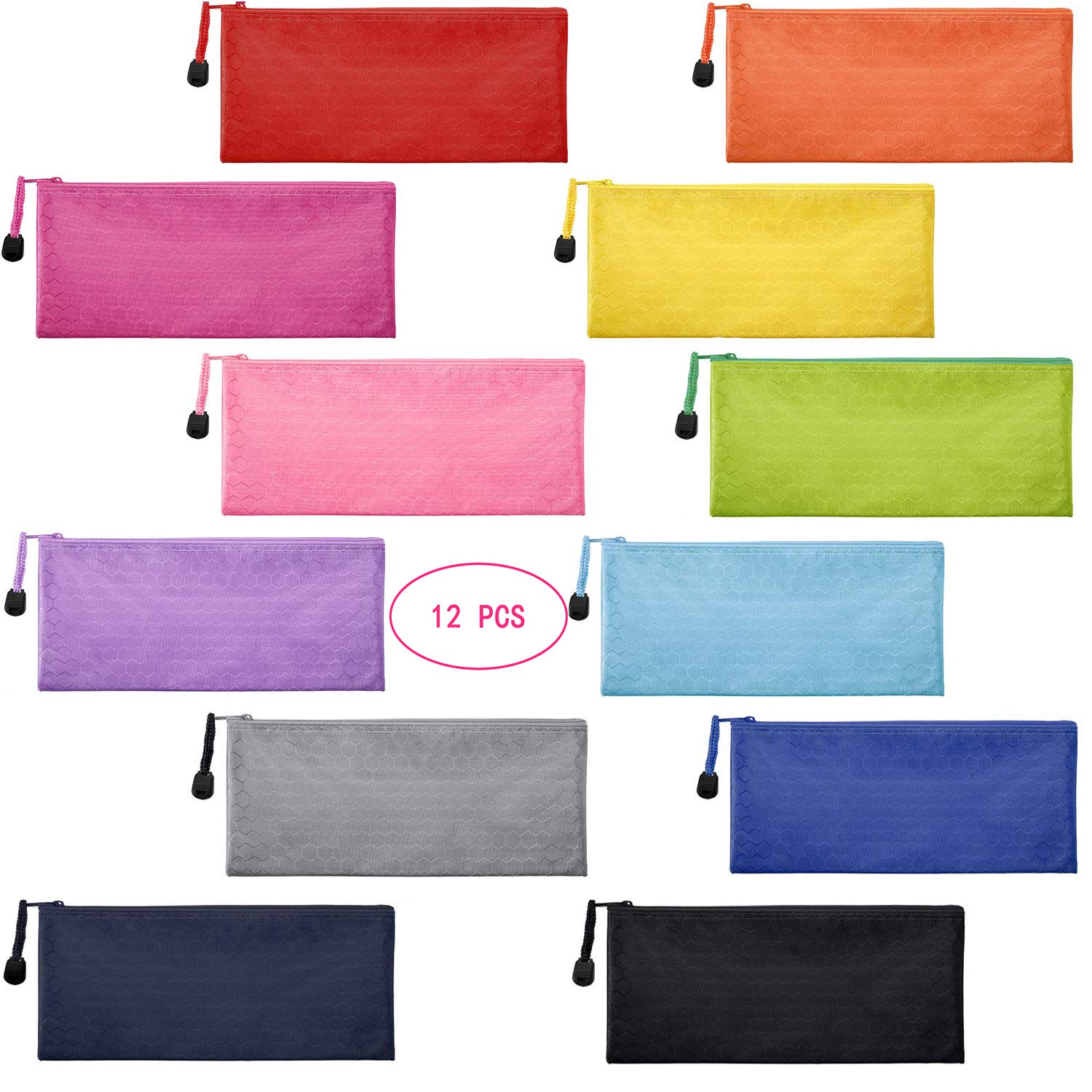 Sailing-Go 12 Pieces 12 Colors Zipper Waterproof Bag Pencil Pouch For Cosmetic Makeup Bills Office Supplies Travel Accessories A
