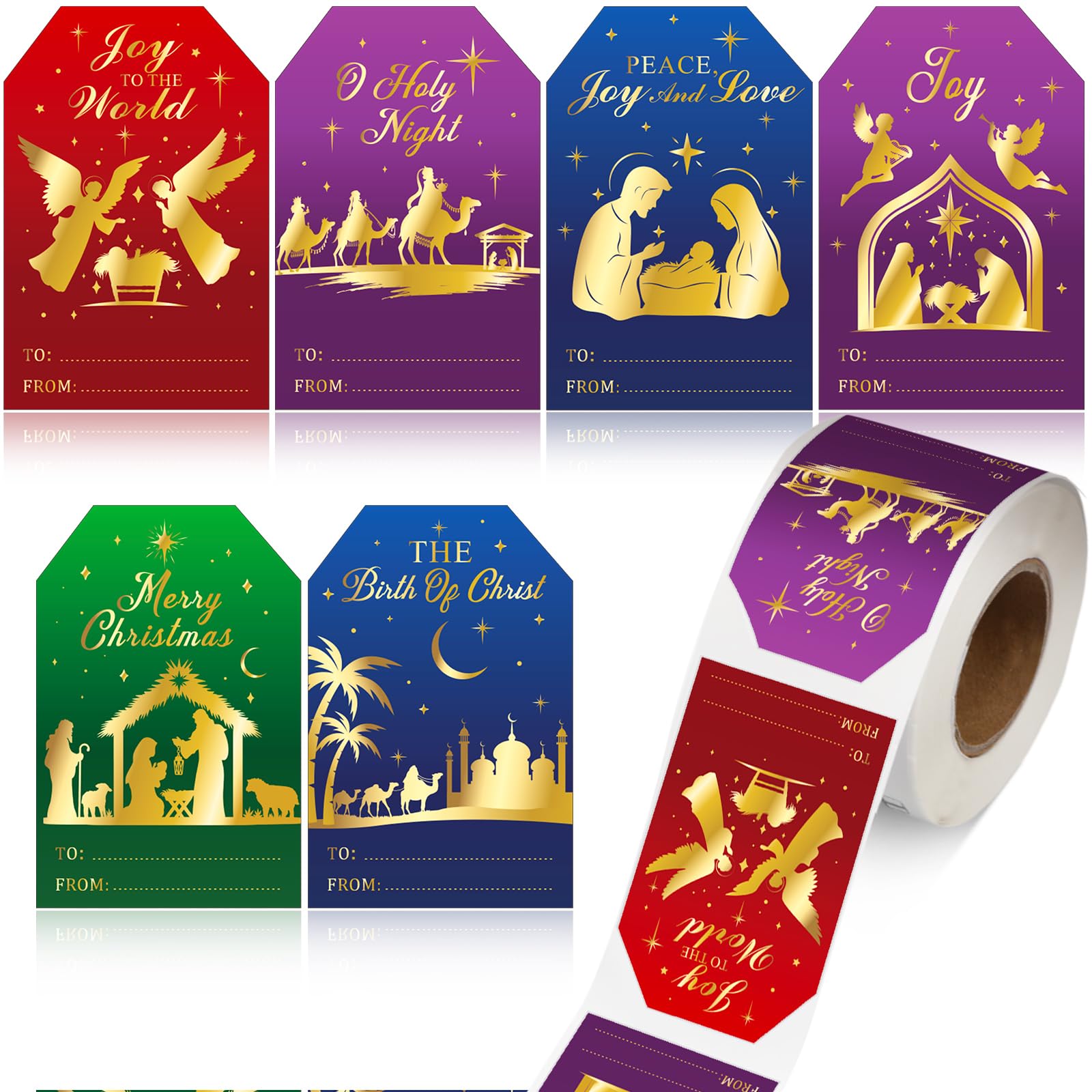 Containlol 300 Pcs Christmas Gift Stickers Nativity Multicolor Name Tags Xmas Self Adhesive Label Stickers Roll Christmas Birth 
