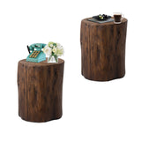 HOMPUS Concrete Outdoor Side Table Set of 2, 2 Piece Tree Stump Modern Round Coffee Table Accent Set Plant Stand Faux Wood End T