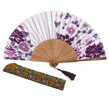 Amajiji 8.27(21cm) Hand Held Bamboo Silk Folding Fan Hand Fan,Chinese/Japanese Charming Elegant Vintage Retro Style,Women Lady