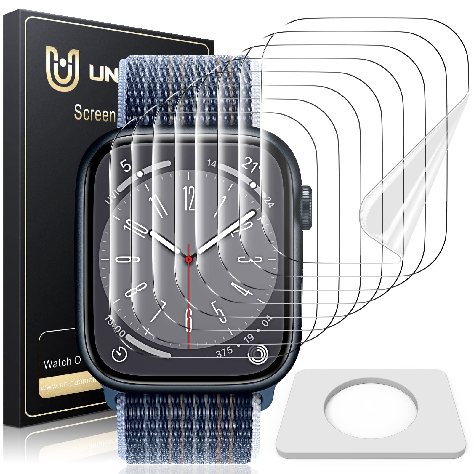 UniqueMe 8 Pack for Apple Watch Screen Protector 45mm, Apple Watch Series 9/8/7 Screen Protector [Upgrade Flexible Film] Anti-Sc
