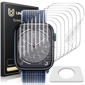 UniqueMe 8 Pack for Apple Watch Screen Protector 45mm, Apple Watch Series 9/8/7 Screen Protector [Upgrade Flexible Film] Anti-Sc