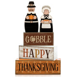 Lineshading 4 Pcs Thanksgiving Decoration for Home Wooden Pilgrim Couple Decor Thanksgiving Tiered Tray Decor Fall Centerpiece R