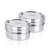 Sumeet Stainless Steel Oval Lunch Box/Tiffin with 2 Compartments and Locking Clip, Set of 2 Pcs, 800ML Each, Ideal for 2 Person 