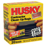 Husky HK42WC020B 42-Gallon Polyethylene Resin Contractor Clean-Up Bags, 20 Count, 2 ft 8.75in L x 3 ft 9.13 in W x 3 mil T, Blac