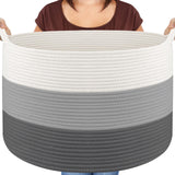Maliton Large Blanket Basket, 22 X 22 X 14 Woven Baskets for storage Baby Laundry Hamper, Cotton Rope Blanket Basket for Living 