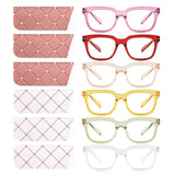 CHOFILORD 6 Pack Fashion Reading Glasses for Women Men Blue Light Blocking Oversized Square Readers with Spring Hinge (Mixed A1,