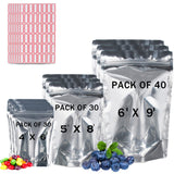 BELLE KR Mylar Bags for Food Storage- Pack Of 100 (30 Pieces 4x6 and 5x8 and 40 Pieces 6x9) Resealable Mylar Ziplock Bag with 7.