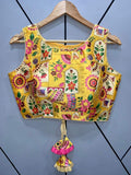 Vihu Fashion Women'S Multicolor Phantom Silk Deep Back Neck Digital Print Readymadev Sleeveless Saree Blouse Yellow 36