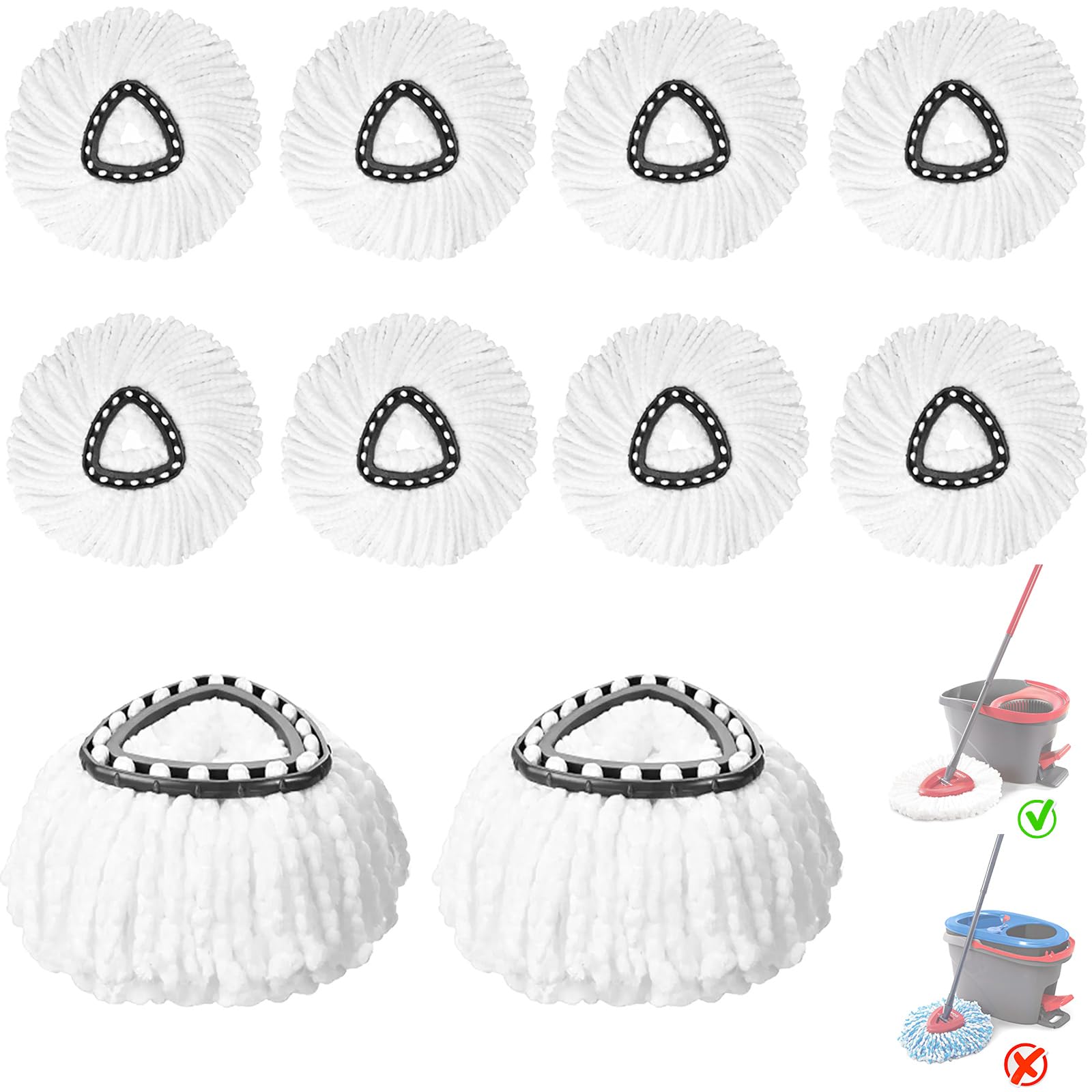 10Pack Spin Mop Replacement Heads, 100% Microfiber Spin Mop Refill for Easy Wring, 360 Degree Spinning Mop Head Replacement Comp