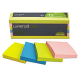 Universal 35612 SelfStick Notes, 3 x 3, Assorted Neon Colors, 100Sheet, 12/Pack