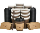LITOPAK 100 Pack 10 oz Paper Coffee Cups with Lids, Sleeves, and Stirring Sticks for Coffee, Water, or Juice, Browm 10 Ounce Dis