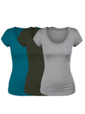 Emmalise Womens Short Sleeve Tshirt Scoop Neck Tee Value Set (3Pk, Olive, Deep Jungle, HTH Gry, Small)