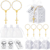 100 Pieces Rosaries Baptism Sets Including 25 Pcs Mini Rosary 25 Pcs Cross Favor Boxes 25 Pcs Organza Gift Bags and 25 Pcs Thank