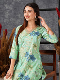 Anni Designer Women'S Cotton Blend Straight Printed Kurta With Palazzo (Chinki Pista-Nw_L_Pista_Large),Pista,L,,,