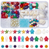 SUNNYCLUE 1 Box 200+Pcs Turtle Beads Starfish Beads Bulk Bohemian Style Natural Shell Charms Colorful Fish Charm Summer Ocean Se