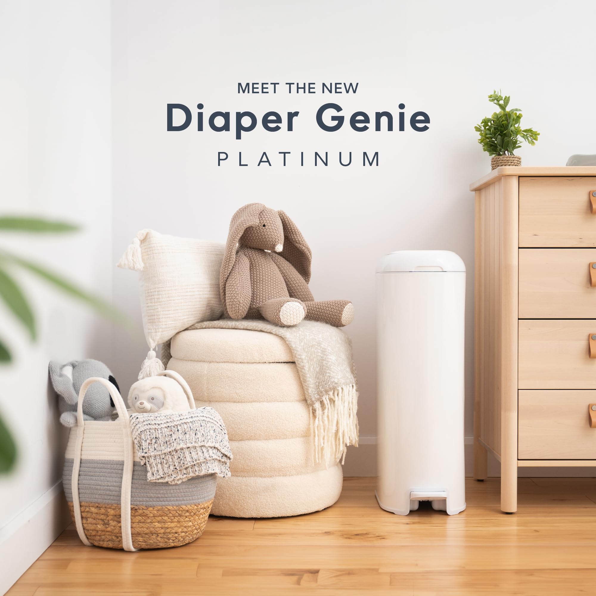 Diaper Genie Platinum Pail (Lilly White) is Made of Durable Stainless Steel and Includes 1 Easy Roll Refill with 18 Bags That ca