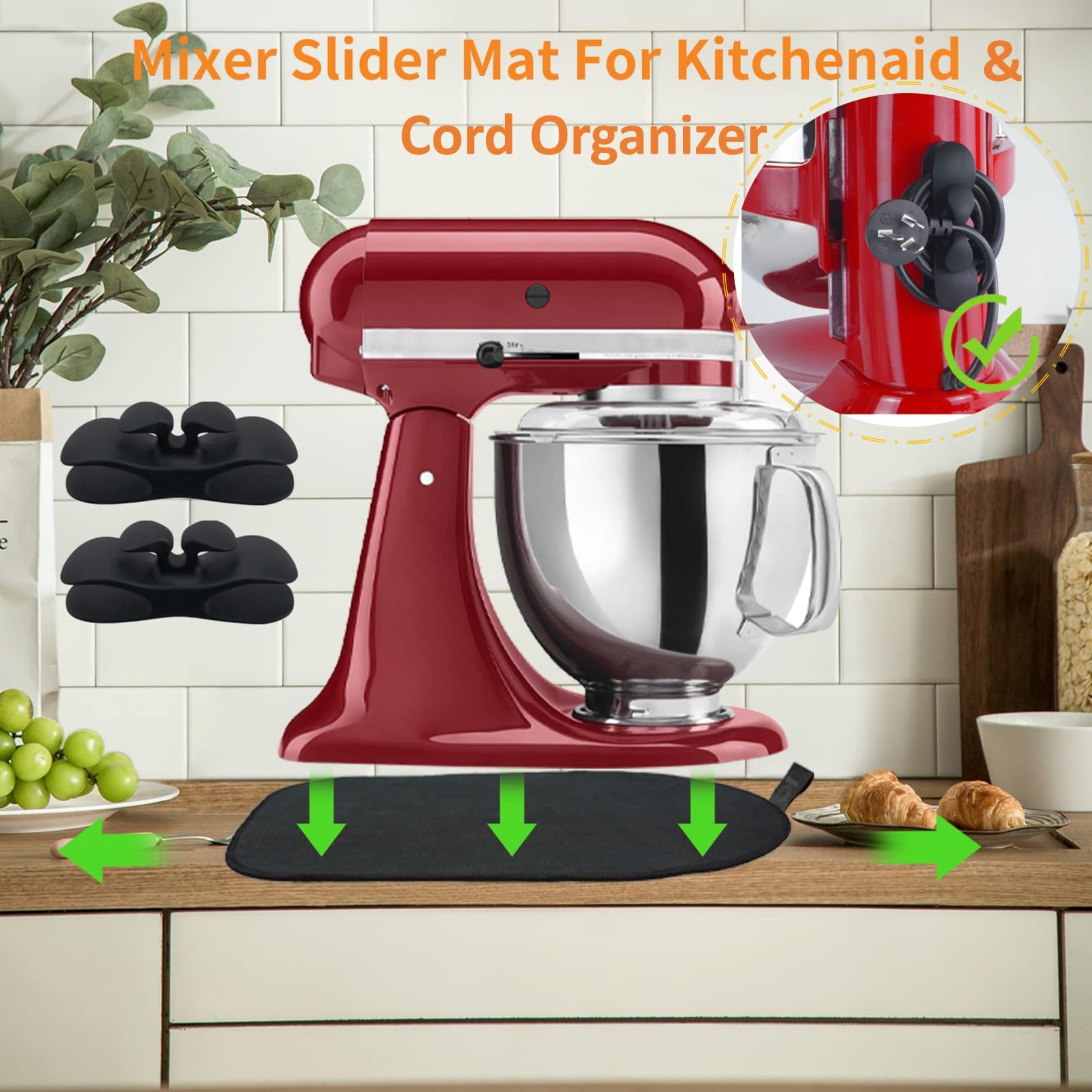 Mixer Slider Mat for Kitchen aid Stand Mixer With 2 Black Mixer Accessories,Kitchen aid Mixer Slider Mat Compatible with Kitchen