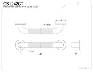 Kingston Brass Gb1242Ct Designer Trimscape Concealed Flange Textured Ada 42-Inch Grab Bar With 1.5-Inch Outer Diameter, Stainles